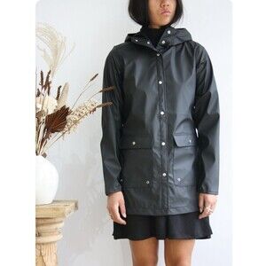 HERSCHEL Supply Co Women's Black Waterproof Raincoat Parka Jacket S Small Goth